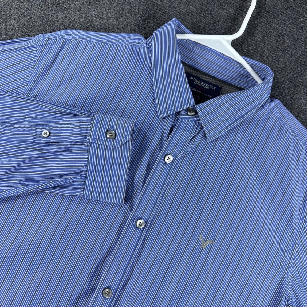 American Eagle Button Down Mens XL Extra Large Blue Striped Slim Fit Long Sleeve